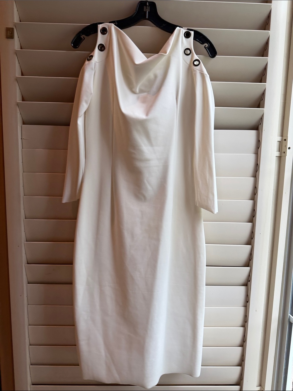 Chiara Boni Cream Off-Shoulder Midi Dress with Grommet Details